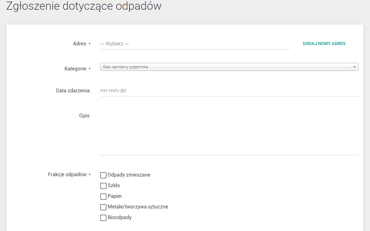 Formularz zgłoszenia odpadowego