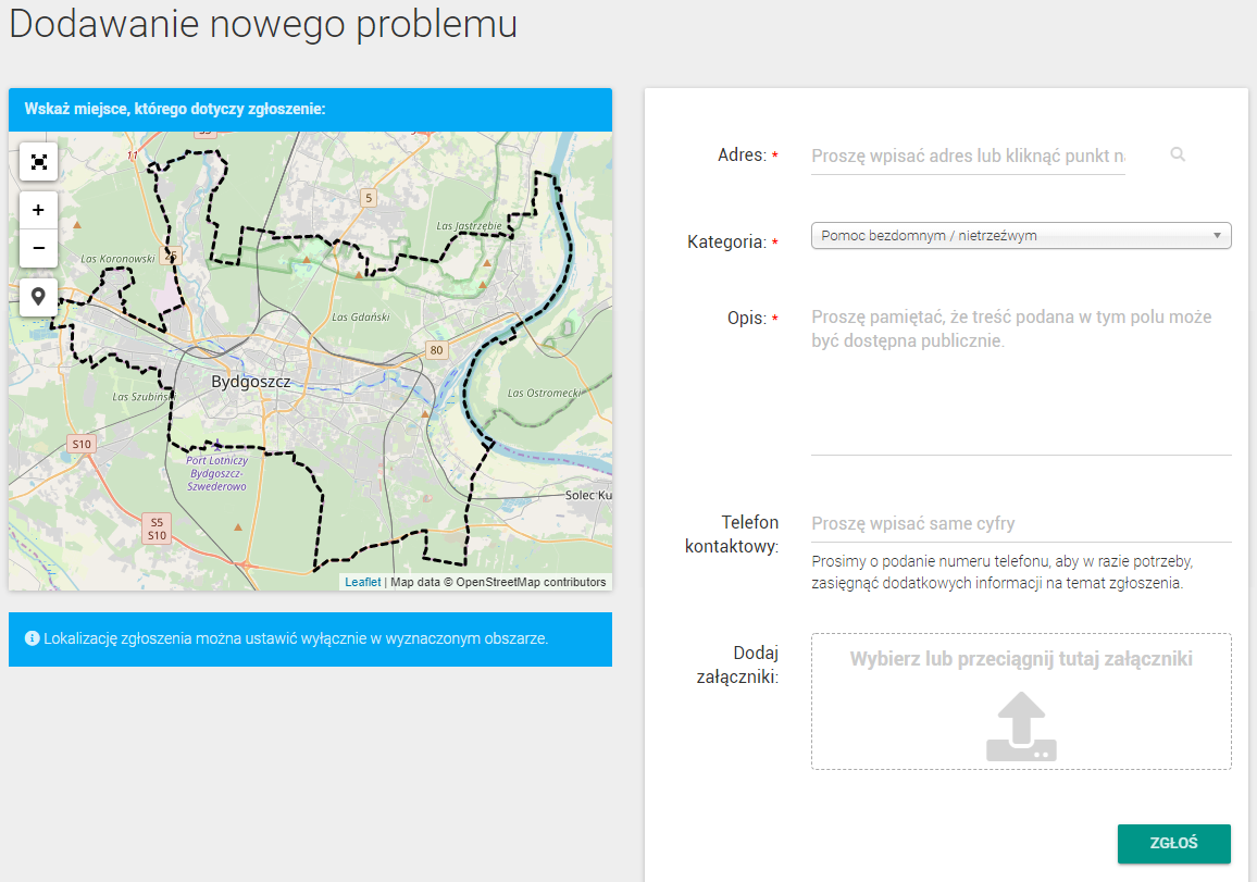 Formularz dodawania nowego zgłoszenia